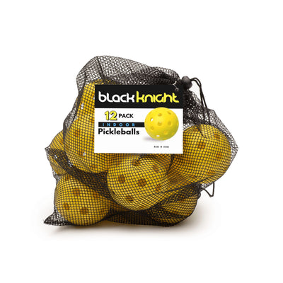 Bag of yellow pickleballs with a Black Knight label on a white background