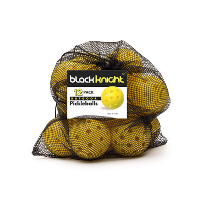 Bag of yellow pickleballs with a Black Knight label on a white background
